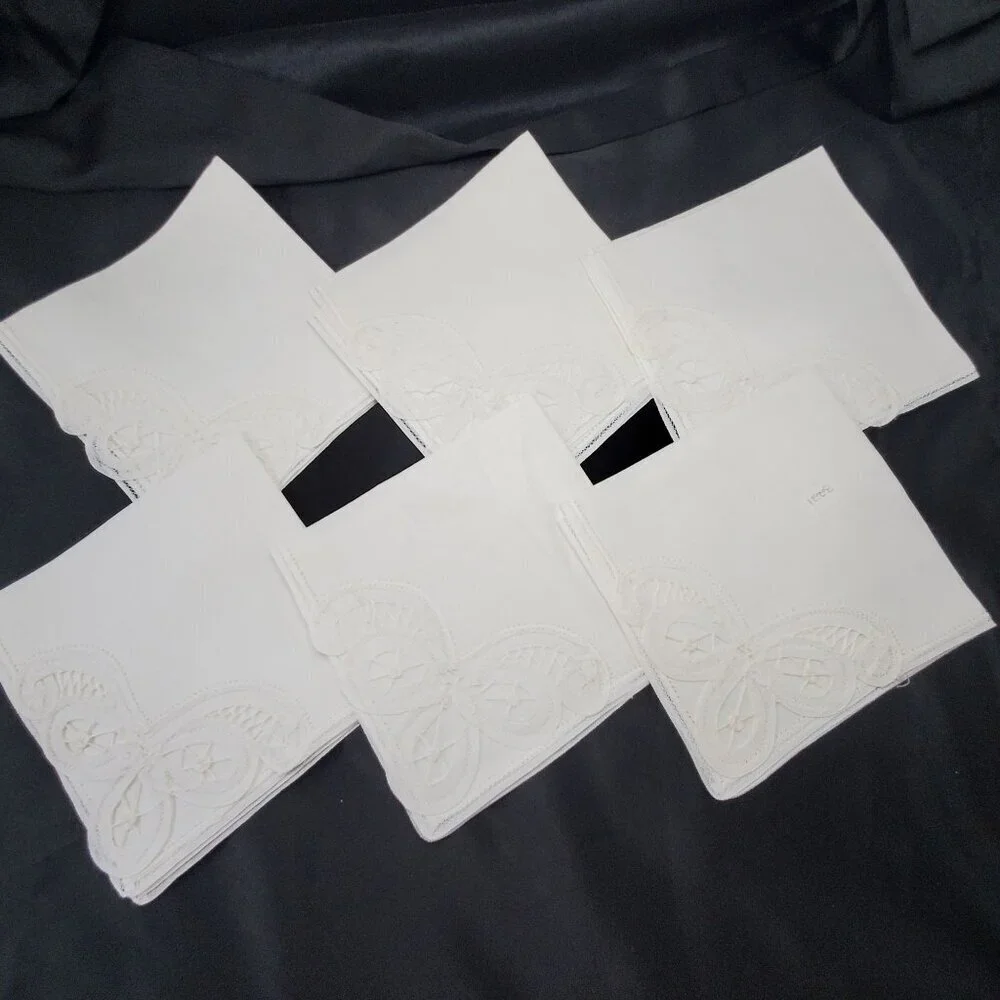 VTG New White Belgium Battenberg Lace Linen Napkins 12